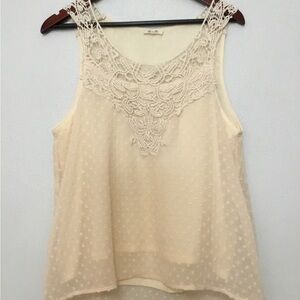 Miss Me Sleeveless Cream Top Lace Underlay Sheer Lined